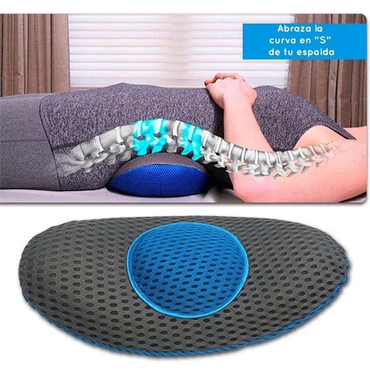 Cojín de apoyo lumbar bajo la espalda de una persona acostada