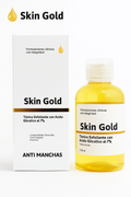 Tónico facial Skin Gold con ácido glicólico al 7%, frasco de 130 ml y su caja