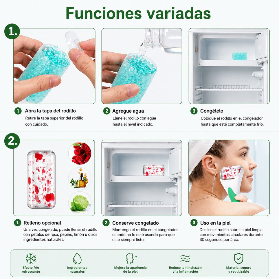 Rodillo de hielo facial, detalle del cabezal
