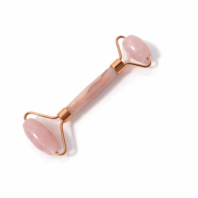 Rodillo facial de cuarzo rosa con doble cabezal